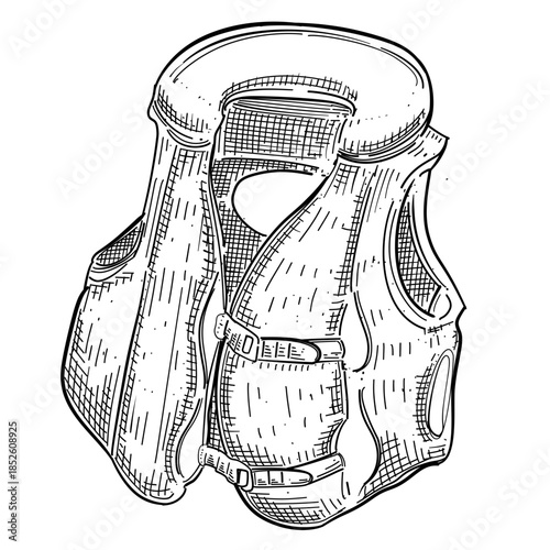 Life jacket vest vector line art hand drawn illustration