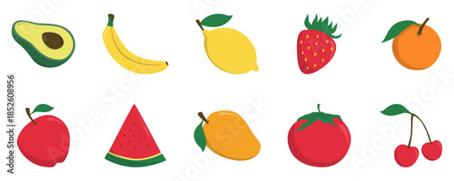 Set of colorful fruit illustrations