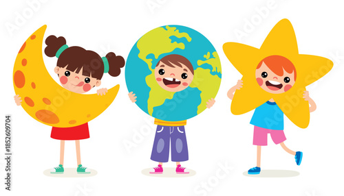 Kids Wearing Space Elements Costume