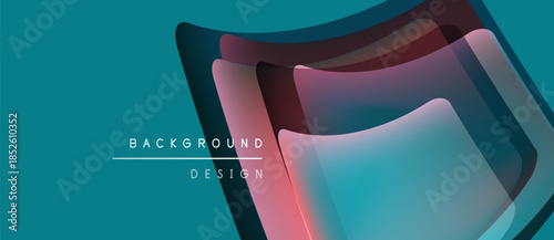 Abstract layers create dynamic visual effect. Teal background complements pink, purple hues. Minimalist text reads background design.