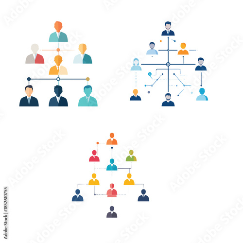 Leadership, Management and Hierarchy Chart Vector Illustration Set