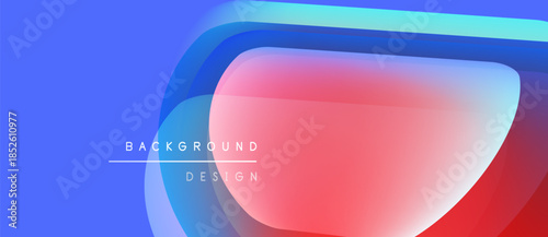Abstract background features layered shapes, vibrant colors. Blue, red, cyan gradients create modern visual effect. Text reads background design.