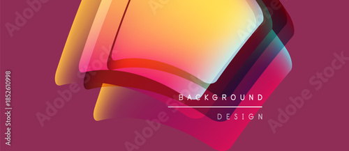 Abstract vibrant layers create dynamic background. Warm colors blend into cool tones, forming modern design element.