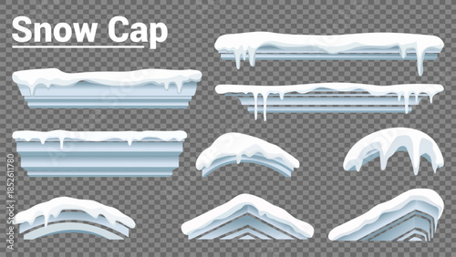 Set of snow caps and icicles for roof edges and surfaces