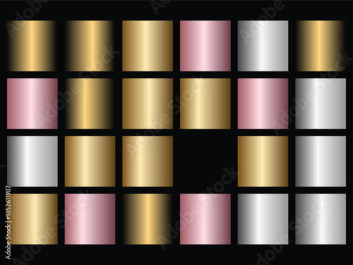 Metallic Rectangles Pattern with Gold Pink and Silver Colors on Black Background
