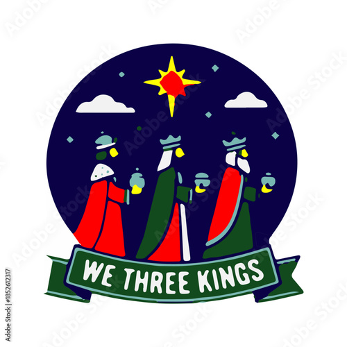Vibrant illustration of three wise men on a magical journey