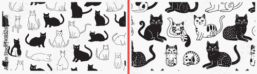 cat silhouette pattern vector, black cat clipart, pet animal svg, seamless cat illustration, feline graphics, cute cat silhouettes, animal pattern vector art, kitty background design, cat shape collec