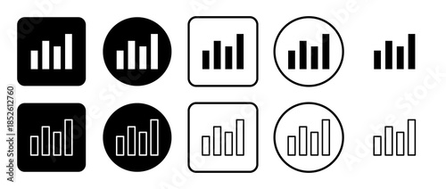 Icon set of chart line symbol. Filled, outline, black and white icons set, flat style.  Illustration on transparent background