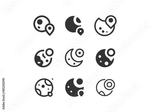 moon and maps set vector, vector and illustration,