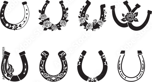 Horseshoe icons set black and white good luck symbol vector