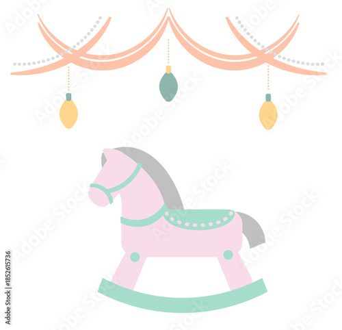 パステルカラーの木馬のイラスト素材（おもちゃ・子ども部屋）