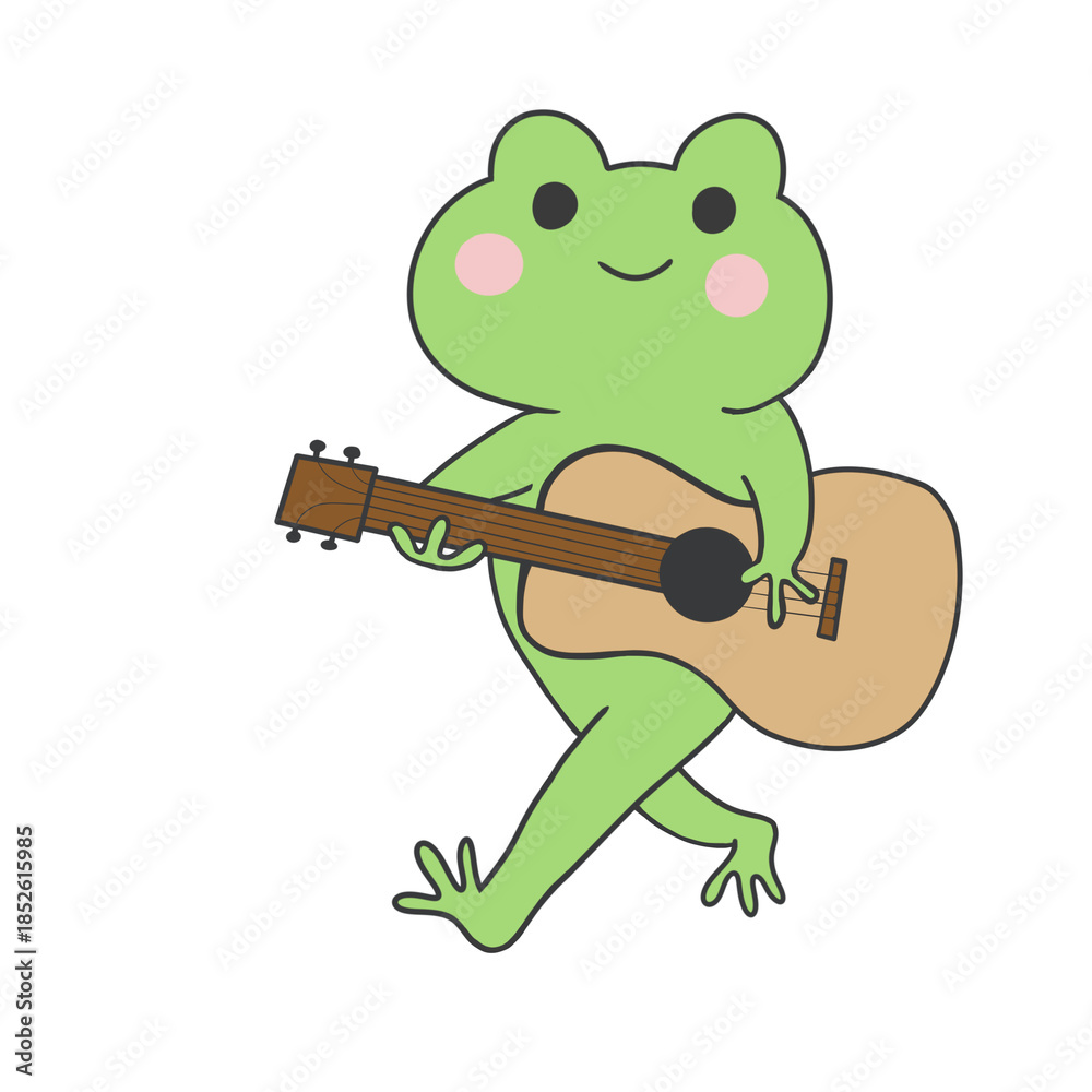 Fototapeta premium Cute Frog Playing Acoustic Guitar Cartoon Illustration