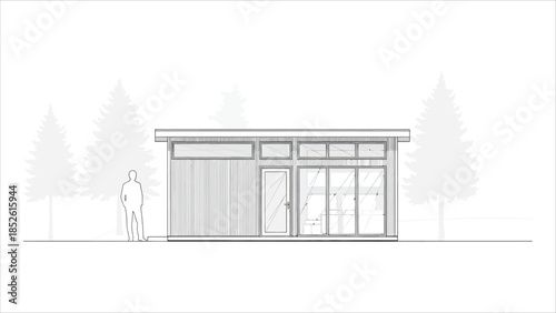  Minimal architectural vector drawings house side elevation, building cross-section, and landscape design outlines