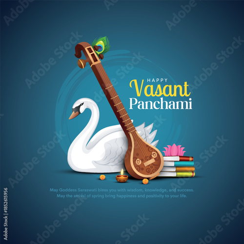 Vector illustration of happy Vasant Panchami puja of India. Creative design for banner, poster, card.