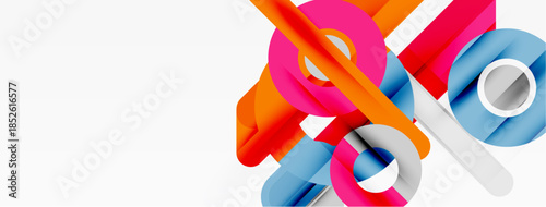 Abstract colorful ribbons intersect, creating dynamic composition. Bright hues contrast against white background. Modern design element.