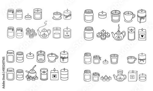Kitchen jars and food containers outline icon set illustration
