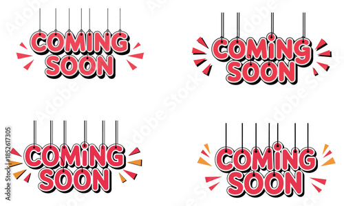 Coming soon announcement sign hanging labels
