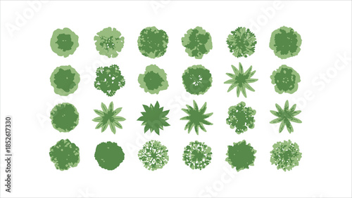 Minimal top-down tree vectors for landscape and architectural plans.