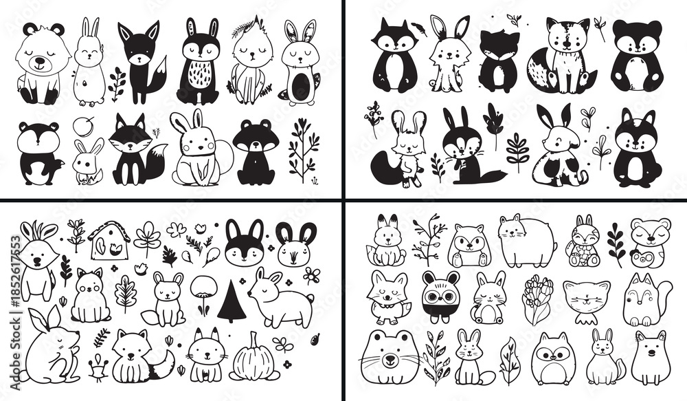 Obraz premium halloween cat clipart, spooky pet doodles, cartoon halloween animals, cute cat illustrations, playful spooky pets, black white pet clipart, printable halloween pets, kids spooky pack, pet outline coll