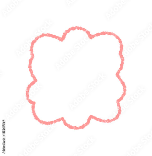 Groovy chalk scallop outline forms a pink frame. Cartoon border in retro crayon style creates an abstract shape, sketch graphic and y2k background with modern flair and playful appeal.