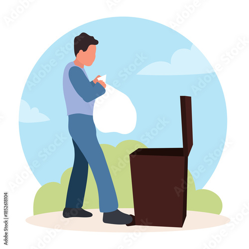 Illustration of Person Throwing Garbage in Bin