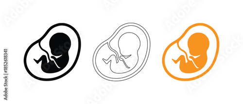 Set of stylized fetus and womb icon set