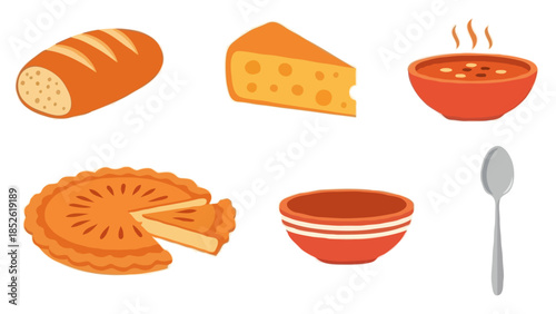 Bread and Cheese Icons Set Flat Vector