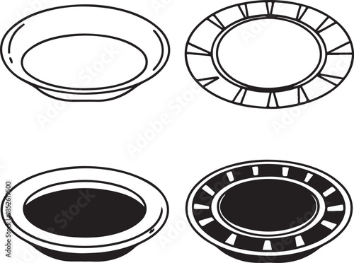 Set of plates outlines and solid fills on transparent background