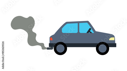 Car emitting dark smoke from exhaust pipe, symbolizing pollution and environmental impact.