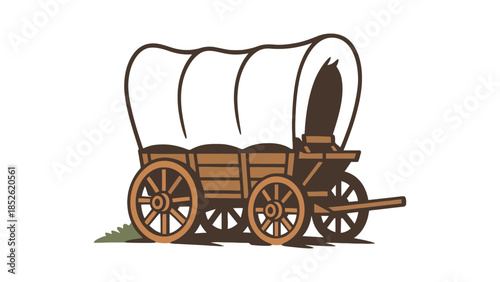 Vintage covered wagon on a grassy hill, evoking a sense of historical travel and exploration