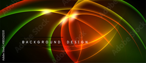Vibrant neon curves create dynamic background. Colors blend, forming abstract shapes, radiating energy. Modern design element.