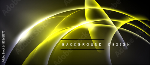 Abstract yellow lines create dynamic flow. Dark background emphasizes bright curves, modern design element. Simple text reads background design.