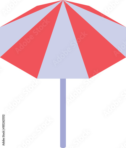 Striped beach umbrella offering protection from the sun, creating a relaxing atmosphere for vacationers