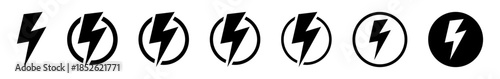 Electric Power Icon Set. Lightning Bolt in Circle Symbol Collection.