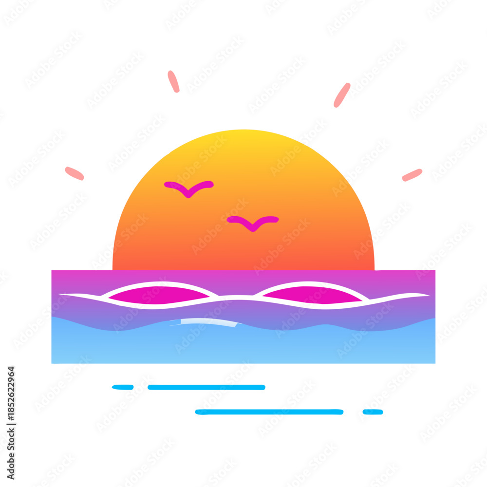 Naklejka premium Neon Line Travel Sunrise Scenic Icon