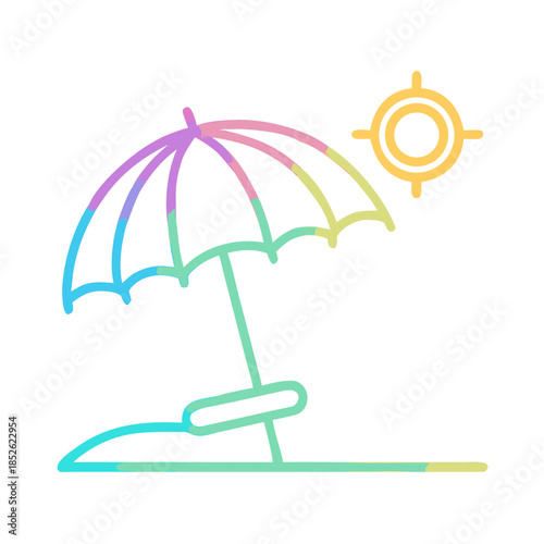 Neon Line Beach Umbrella Icon
