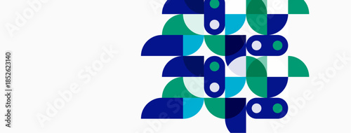 Abstract geometric pattern. Blue, green shapes overlap creating interesting visual texture. Minimalist design, clean lines, modern aesthetic.