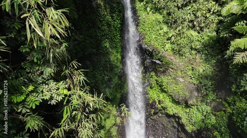 Aerial View of Juang Waterfall Hidden in Tropical Jungle, Java, Indonesia