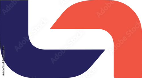 Basic RGBA dynamic geometric composition featuring a bright red top and navy blue base separated by a flowing white S-curve.