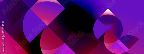 Abstract composition featuring overlapping circles. Vibrant magenta, purple, blue hues create dynamic visual effect. Modern design.