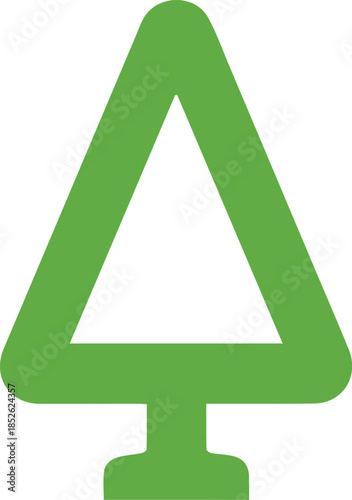 An ultra-minimalist vector illustration of a pine or fir tree formed from a thick green triangular outline.