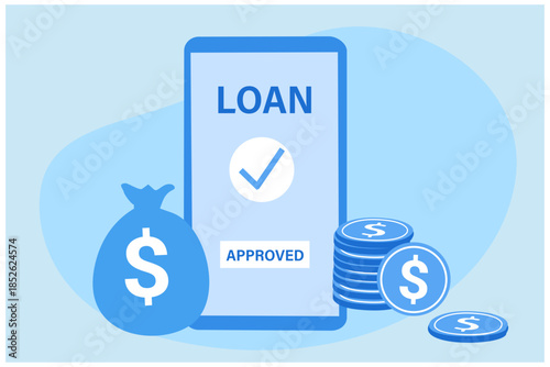 Approved Loan concept. Online banking services. Man getting a loan on smartphone app.

