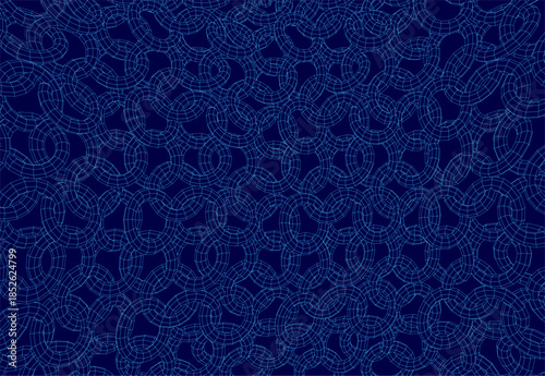 A repeating chainmail pattern of interlocking blue circles creates a mesmerizing wireframe effect on a solid background.
