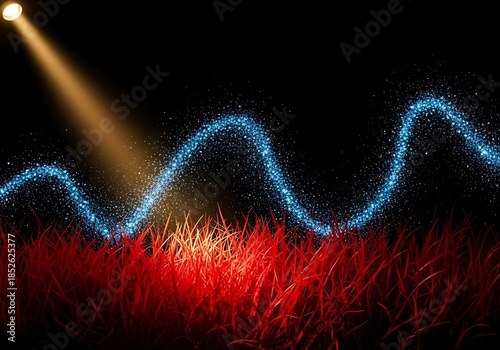 Wallpaper Mural Luminous beam guides magic trail through vibrant red meadow at twilight Torontodigital.ca