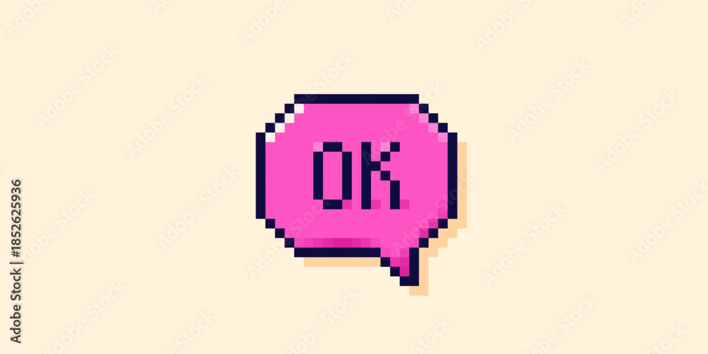 Obraz premium Pixel art UI cloud. Magenta Ok speech bubble.