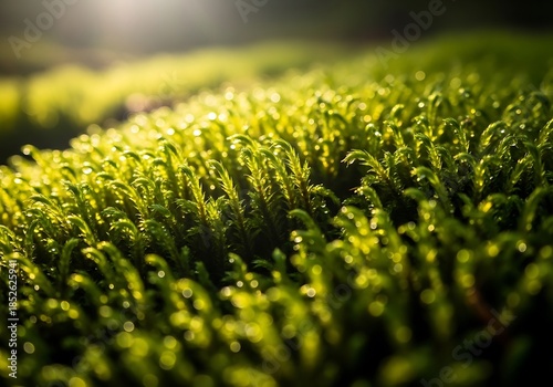 Wallpaper Mural Luminous droplets on vibrant green moss creating a serene scene Torontodigital.ca