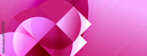 Abstract pink shapes overlap, creating dynamic composition. Gradient hues suggest depth, light interplay. Modern design element.