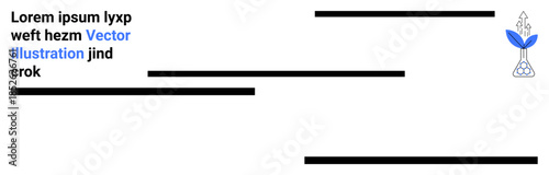 Sustainability, renewable energy, growth concept, environment, minimal design, clean energy. Blue leaf sprouting from bottle-shaped base with arrow. Sustainability and renewable energy concept