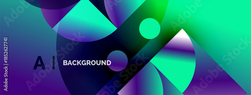 Abstract vibrant shapes overlap, creating dynamic colorful background. Text AI BACKGROUND present. Modern design elements visible.