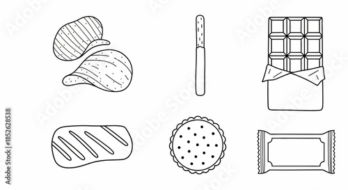 Collection of Hand Drawn Snack Food Icons.